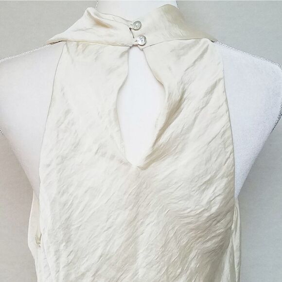 Adiva Pearl Sleeveless Keyhole Cream LeChute Satin Cowl Neck Mini Dress - Picture 6 of 8